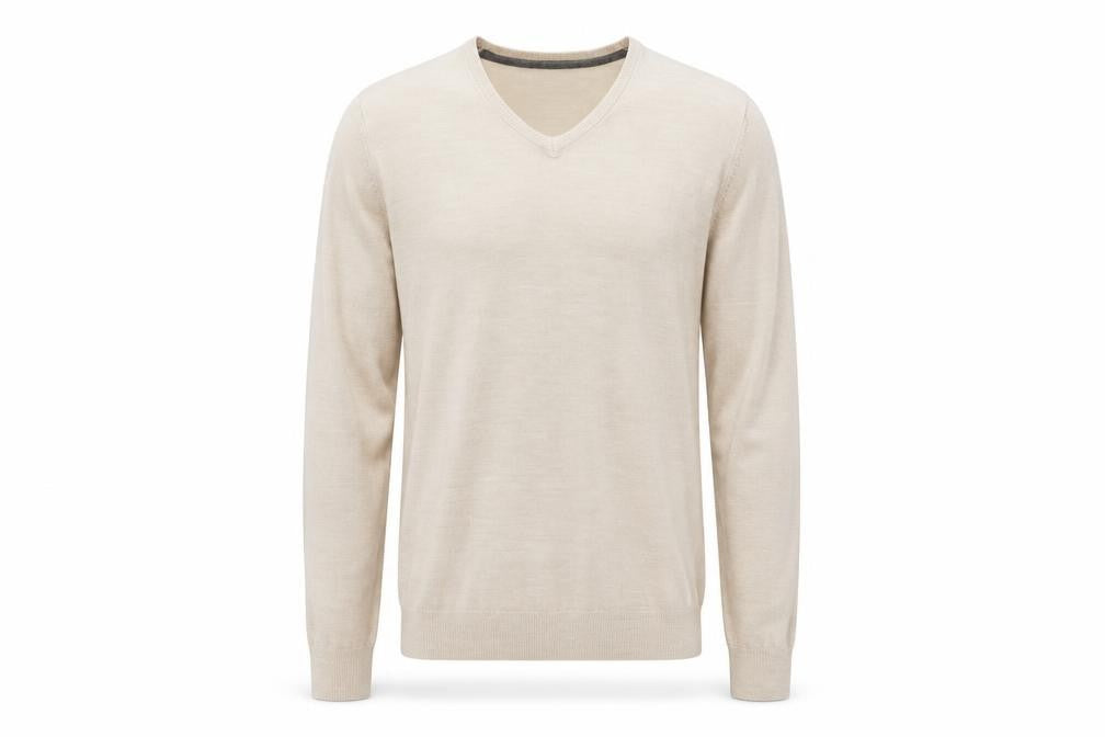 Marks & Spencer Mens Beige V-Neck Acrylic Pullover Jumper Size M Long Sleeve