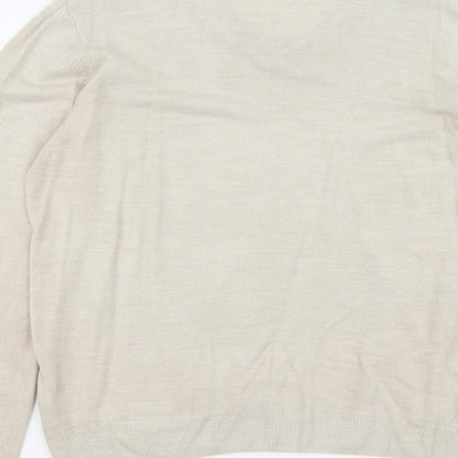 Marks & Spencer Mens Beige V-Neck Acrylic Pullover Jumper Size M Long Sleeve