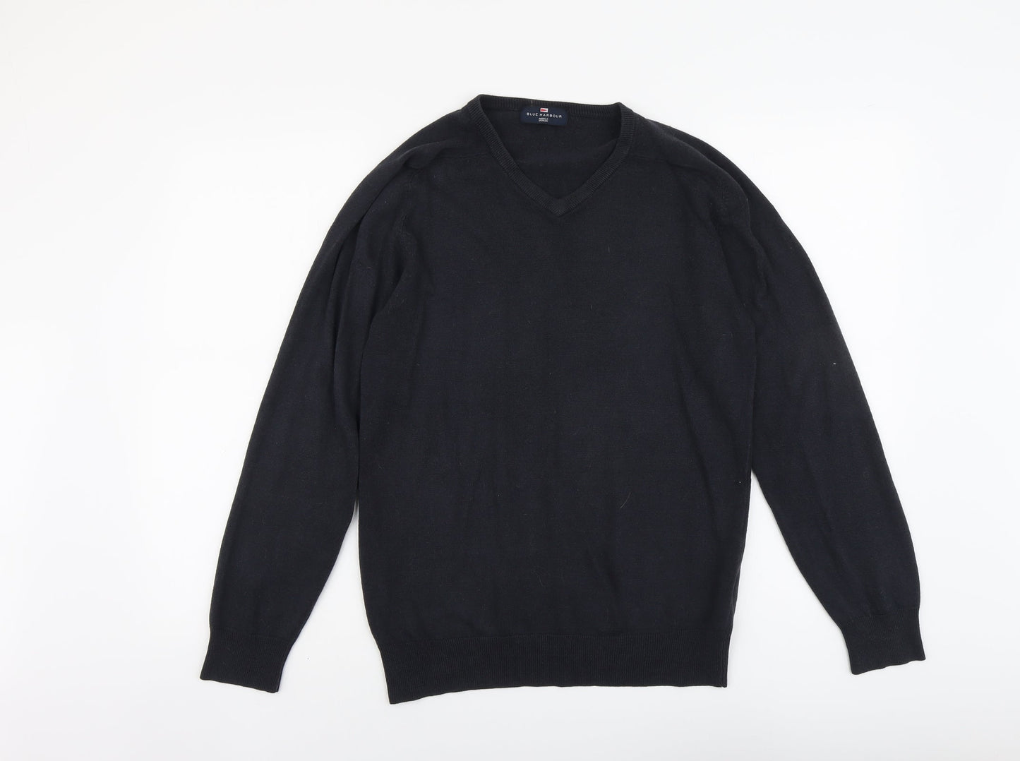 Blue Harbour Mens Beige V-Neck Acrylic Pullover Jumper Size S Long Sleeve