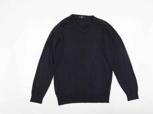 Blue Harbour Mens Beige V-Neck Acrylic Pullover Jumper Size S Long Sleeve