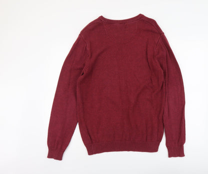Maine New England Mens Red V-Neck Cotton Pullover Jumper Size S Long Sleeve