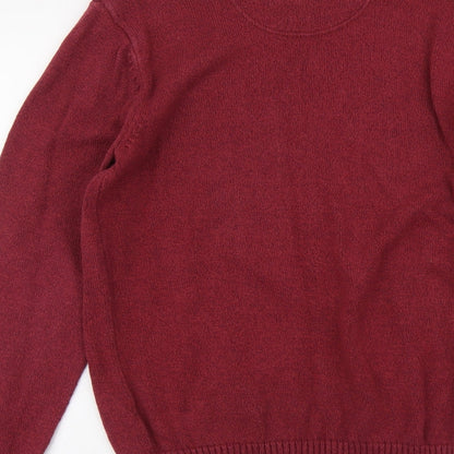 Maine New England Mens Red V-Neck Cotton Pullover Jumper Size S Long Sleeve