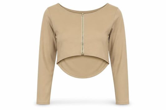 Yoins Womens Beige Polyester Cropped T-Shirt Size L Round Neck
