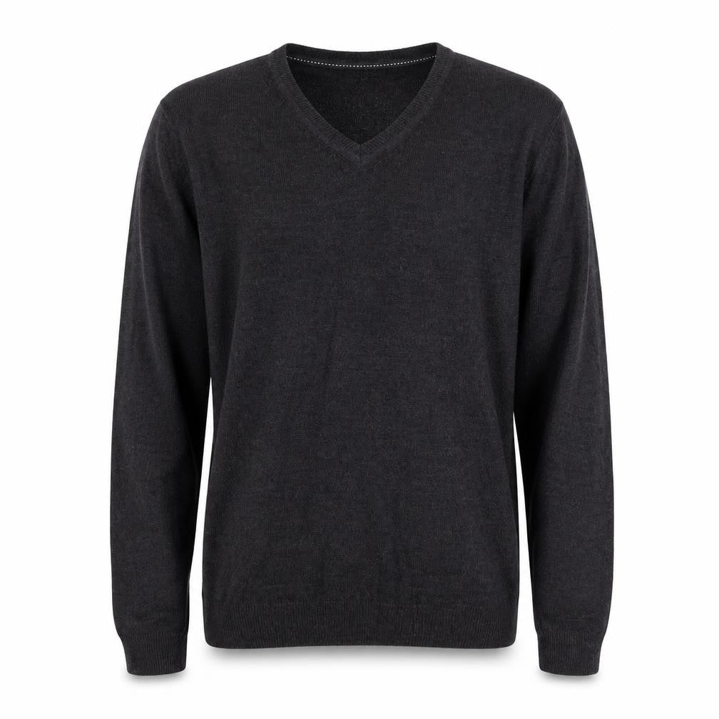 Easy Mens Grey V-Neck Acrylic Pullover Jumper Size S Long Sleeve