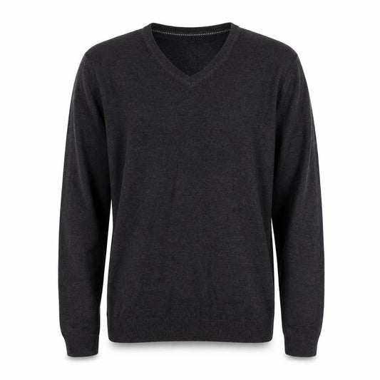 Easy Mens Grey V-Neck Acrylic Pullover Jumper Size S Long Sleeve