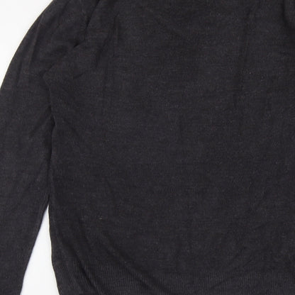 Easy Mens Grey V-Neck Acrylic Pullover Jumper Size S Long Sleeve