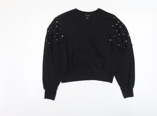New Look Womens Black Cotton Pullover Sweatshirt Size 6 Pullover