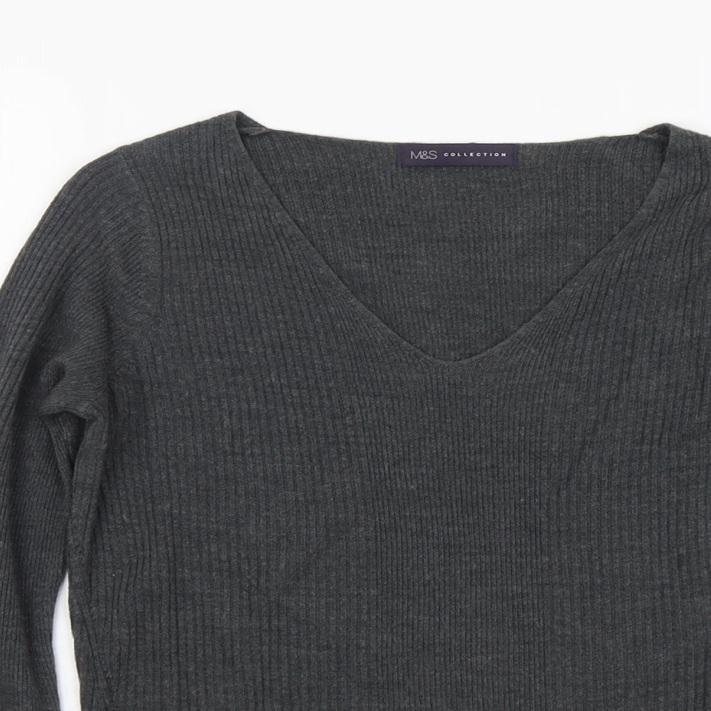 Marks and Spencer Womens Grey V-Neck Acrylic Pullover Jumper Size 8
