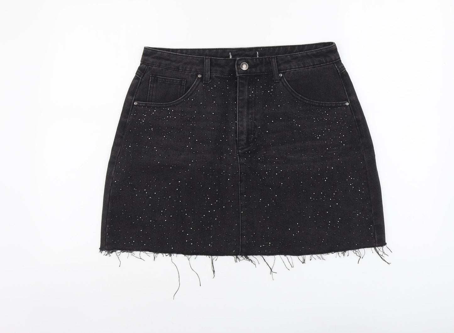 Preworn Womens Grey Cotton Mini Skirt Size 32 in Button