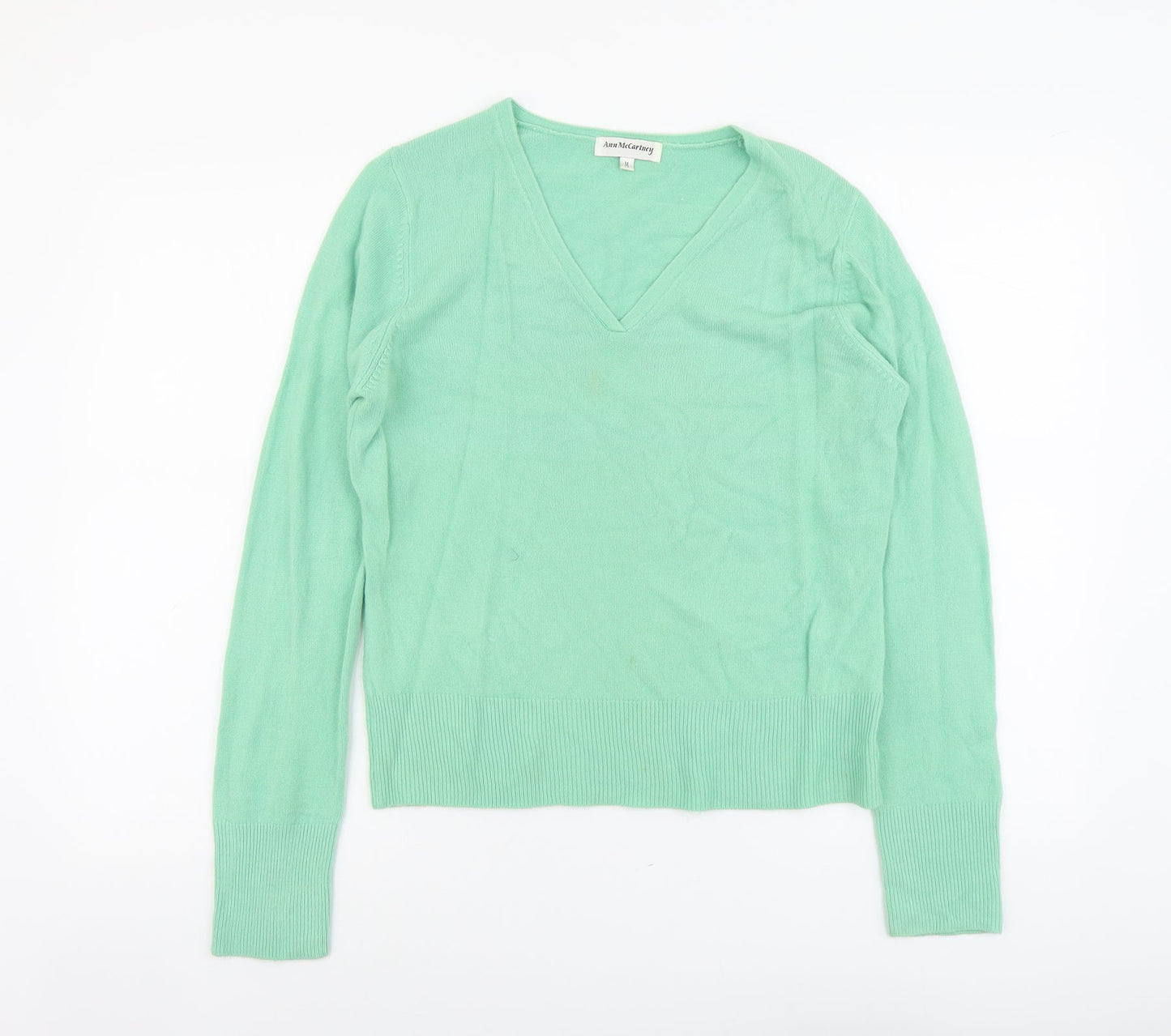 Ann McCartney Womens Green V-Neck Acrylic Pullover Jumper Size M
