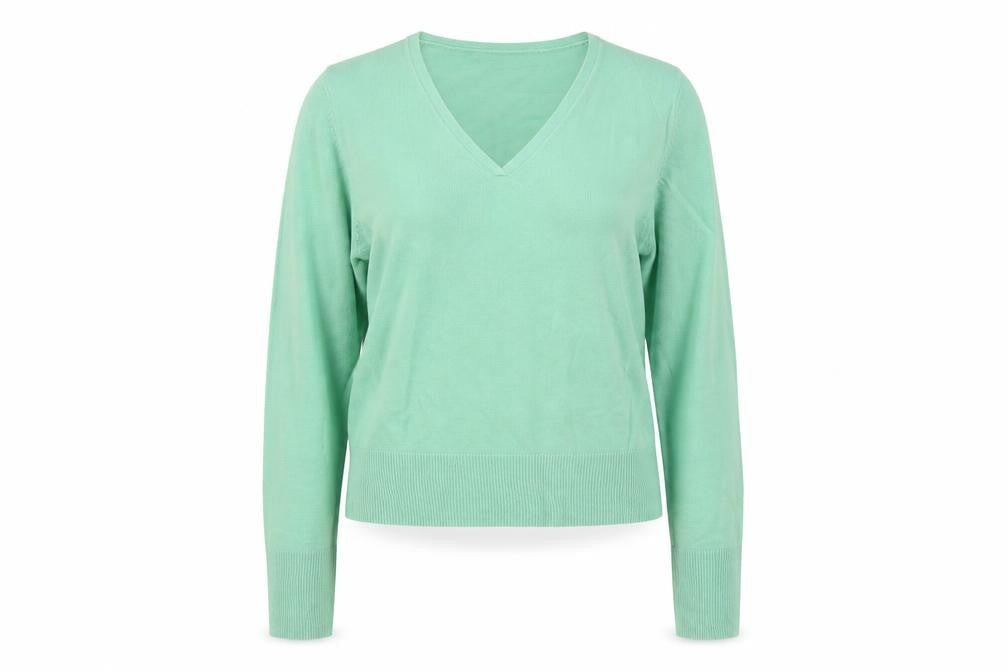 Ann McCartney Womens Green V-Neck Acrylic Pullover Jumper Size M