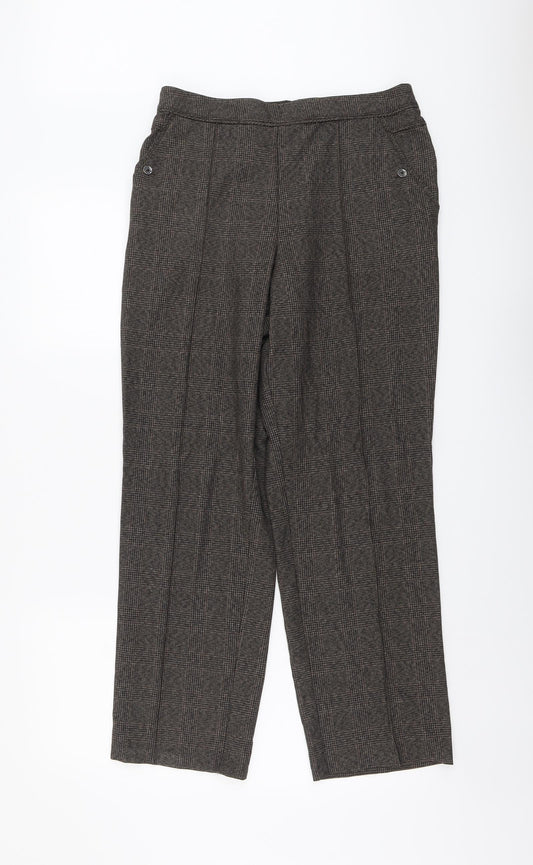 Marks and Spencer Womens Brown Geometric Polyester Trousers Size 12 L28 in Regular