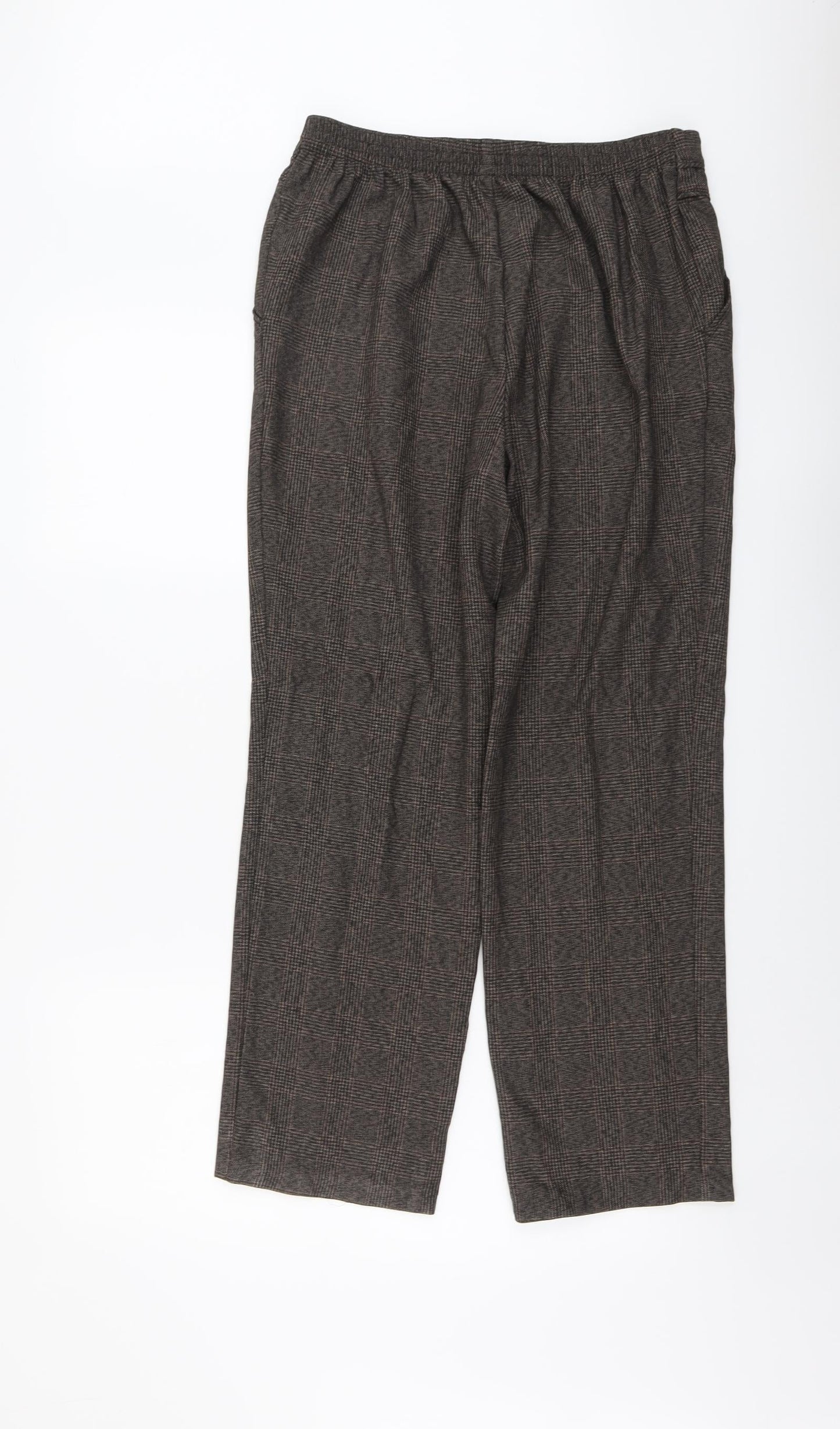 Marks and Spencer Womens Brown Geometric Polyester Trousers Size 12 L28 in Regular