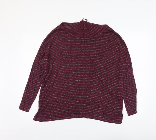 Suzy D Womens Purple Striped Viscose Basic T-Shirt Size M Round Neck