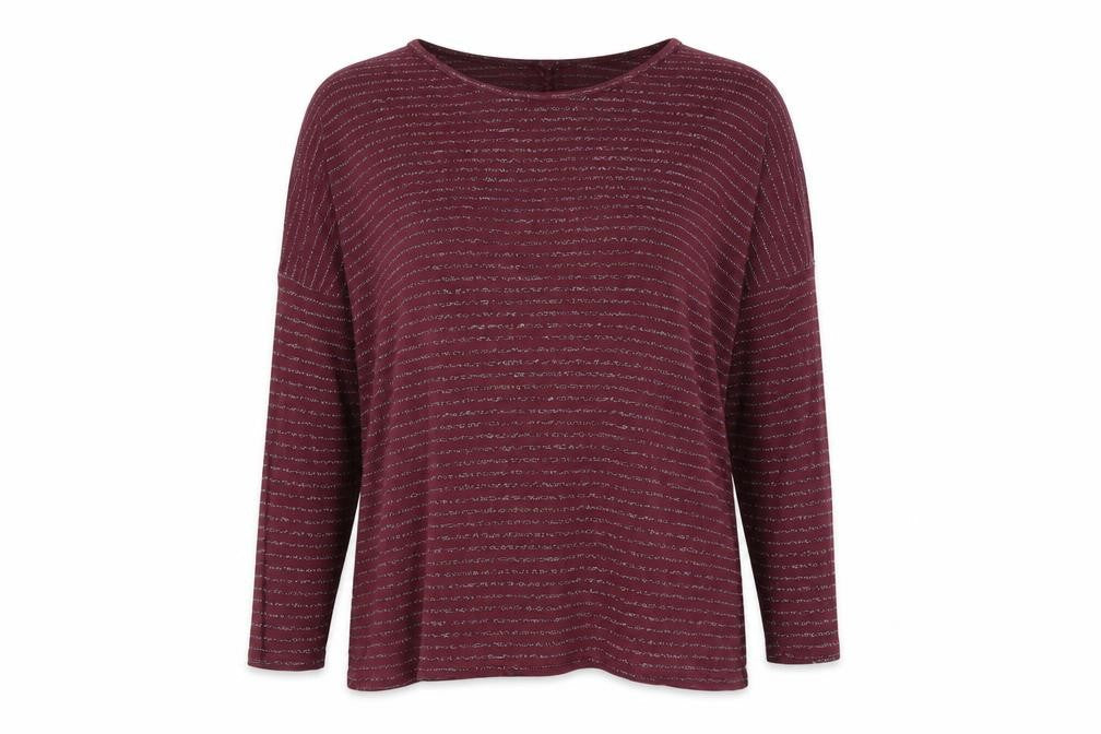 Suzy D Womens Purple Striped Viscose Basic T-Shirt Size M Round Neck