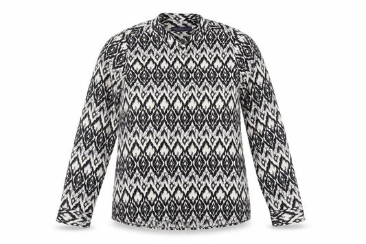 Marks and Spencer Womens Black Geometric Polyester Basic Button-Up Size 10 Round Neck