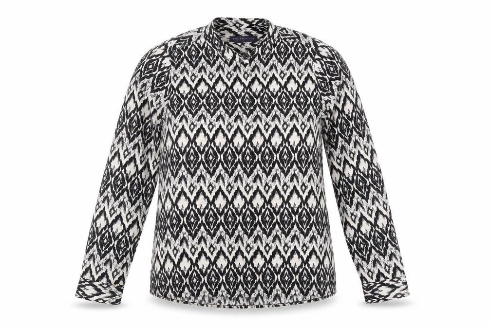 Marks & Spencer Womens Black Geometric Polyester Basic Button-Up Size 10 Round Neck