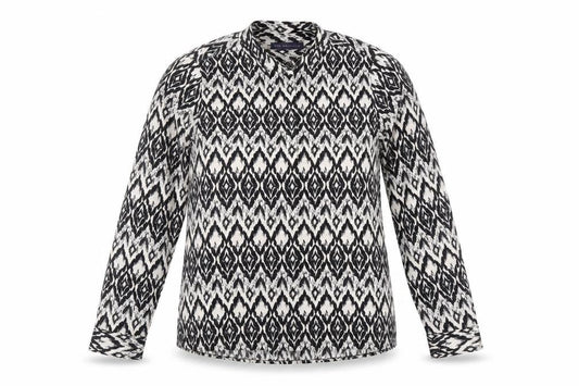 Marks and Spencer Womens Black Geometric Polyester Basic Button-Up Size 10 Round Neck