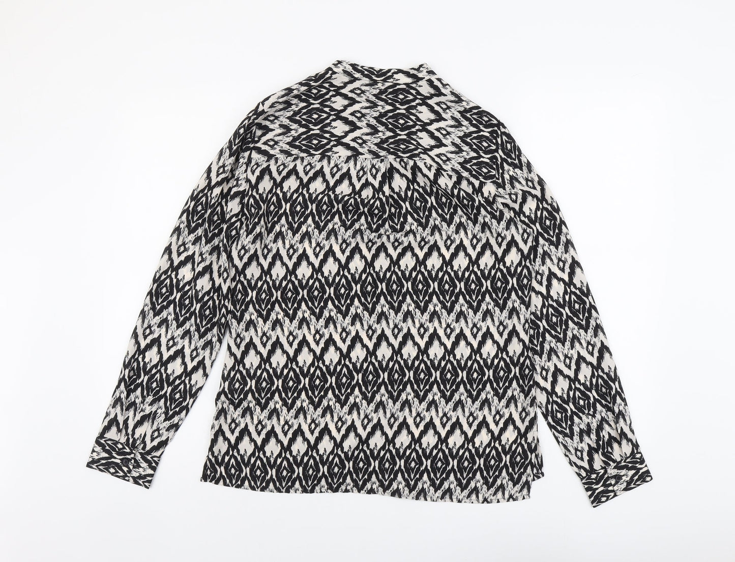 Marks and Spencer Womens Black Geometric Polyester Basic Button-Up Size 10 Round Neck