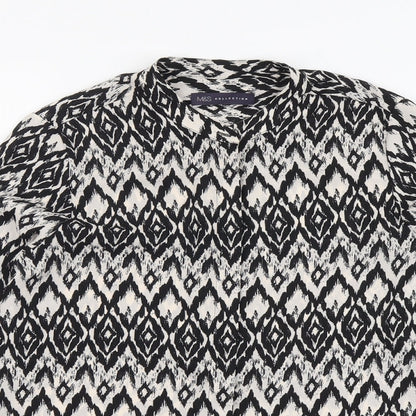 Marks & Spencer Womens Black Geometric Polyester Basic Button-Up Size 10 Round Neck