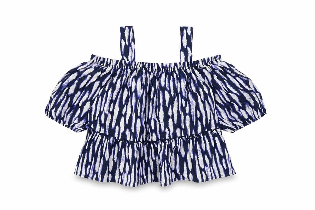 George Womens Blue Geometric Cotton Basic Blouse Size 8 Square Neck - Drop hem