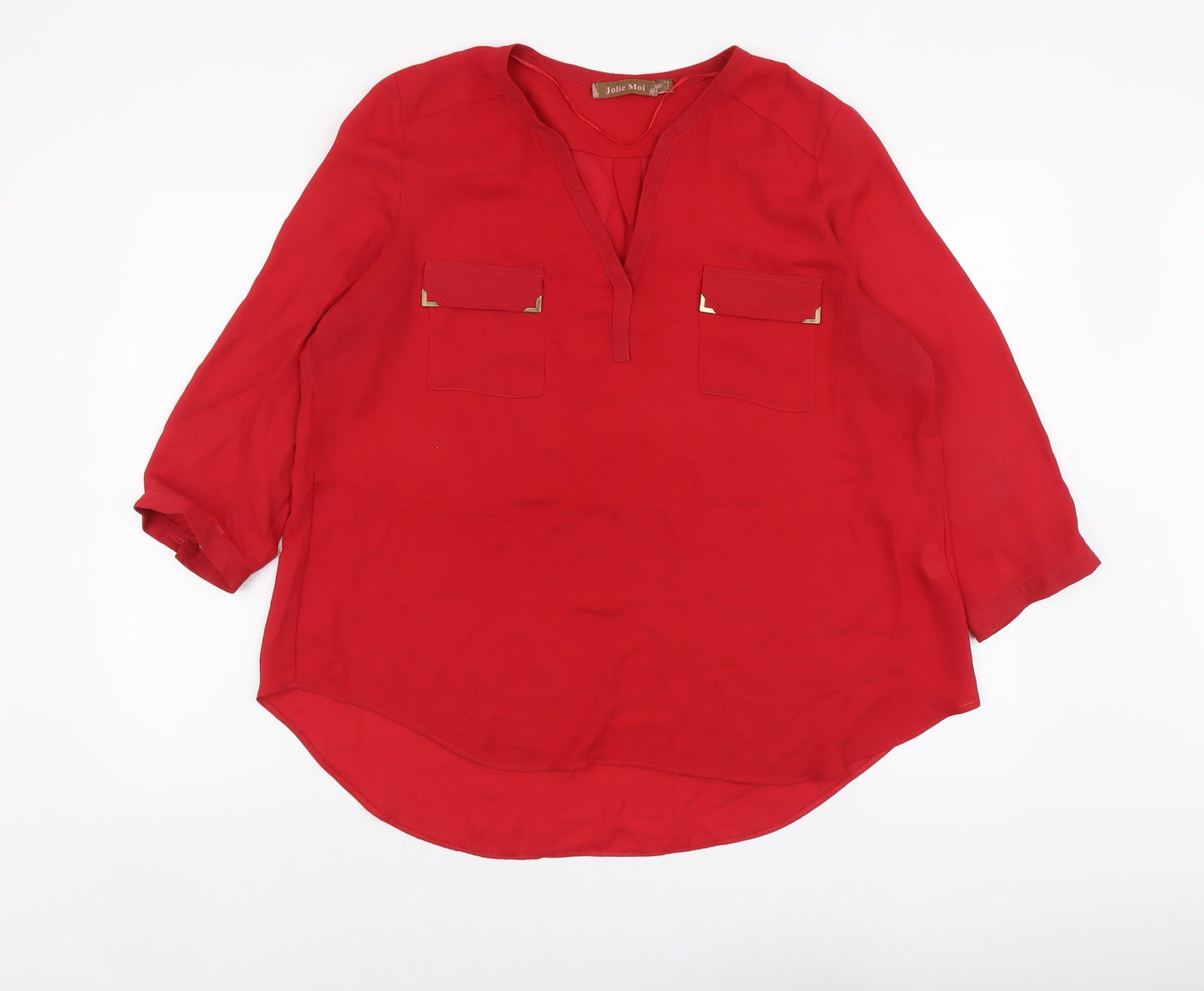 Jolie Moi Womens Red Polyester Basic Blouse Size 10 V-Neck