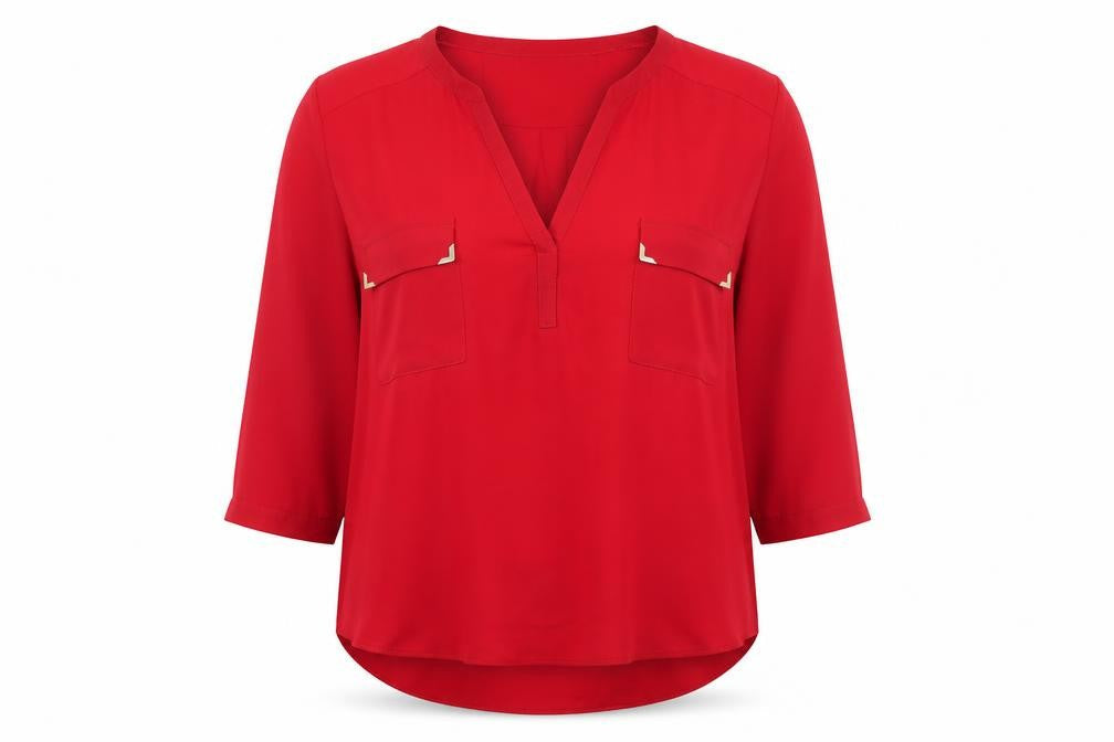 Jolie Moi Womens Red Polyester Basic Blouse Size 10 V-Neck
