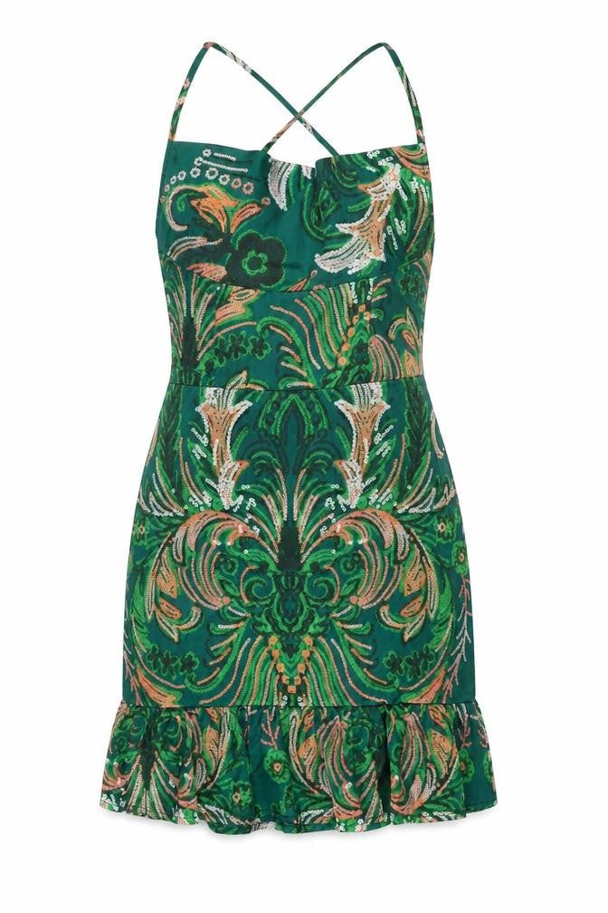 SHEIN Womens Green Geometric Polyester Tank Dress Size XS Square Neck Zip