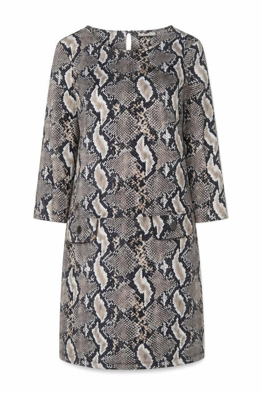 Wallis Womens Brown Animal Print Polyester A-Line Size 10 Round Neck Button - Snakeskin Pattern