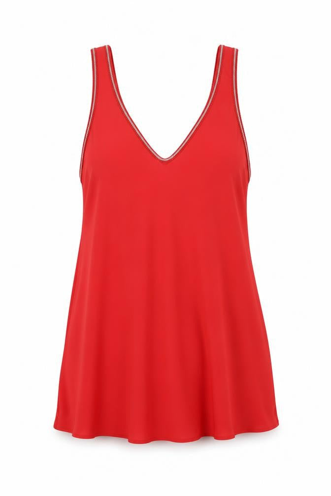 Marks & Spencer Womens Red Polyester Basic Tank Size 8 V-Neck