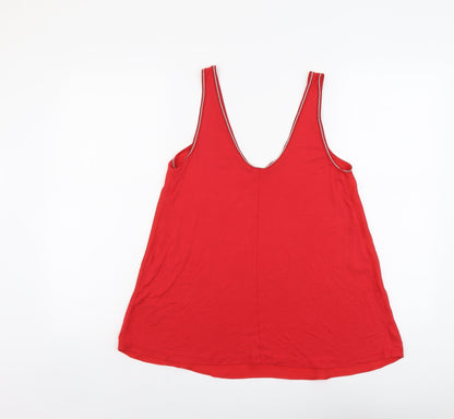 Marks & Spencer Womens Red Polyester Basic Tank Size 8 V-Neck