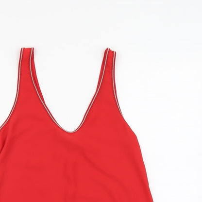 Marks & Spencer Womens Red Polyester Basic Tank Size 8 V-Neck