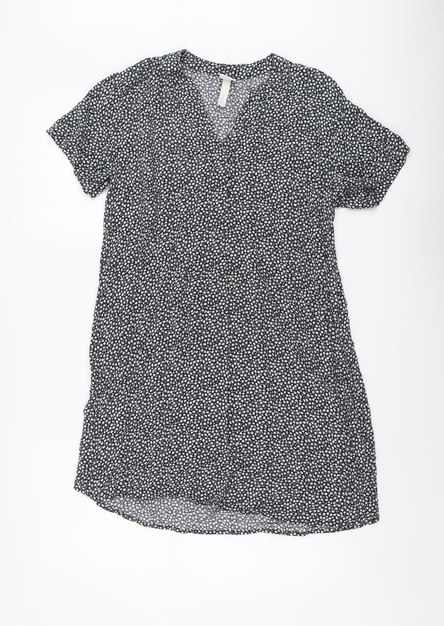 H&M Womens Black Geometric Viscose A-Line Size 10 V-Neck Pullover