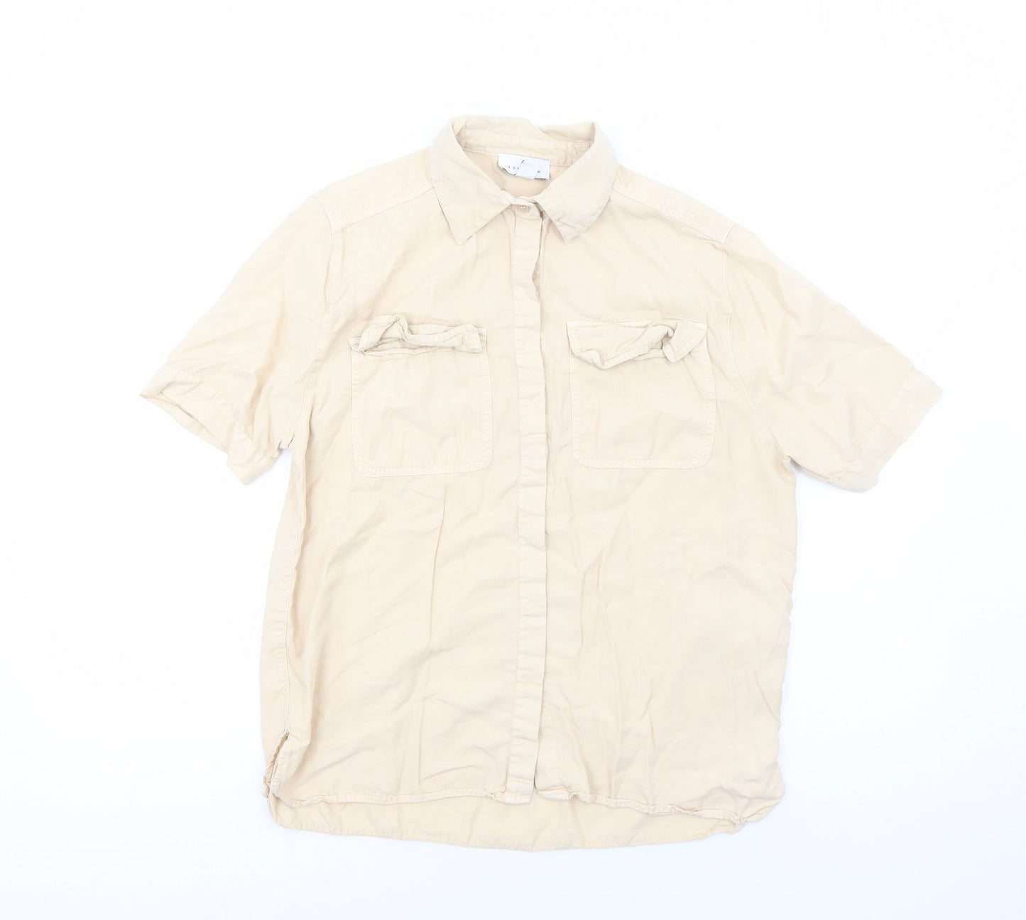 Topshop Womens Beige Lyocell Basic Button-Up Size 8 Collared