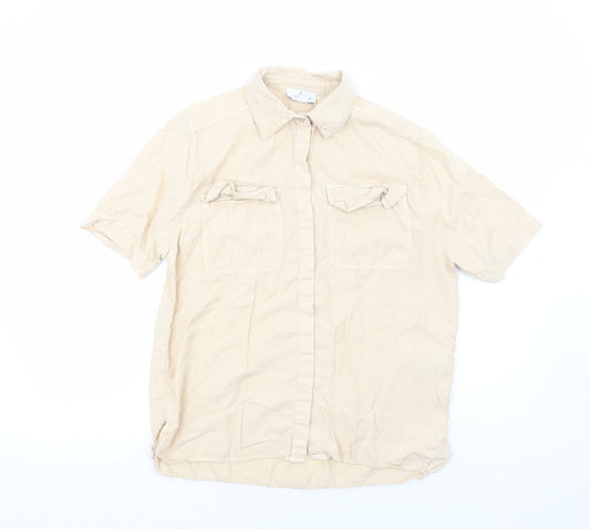 Topshop Womens Beige Lyocell Basic Button-Up Size 8 Collared