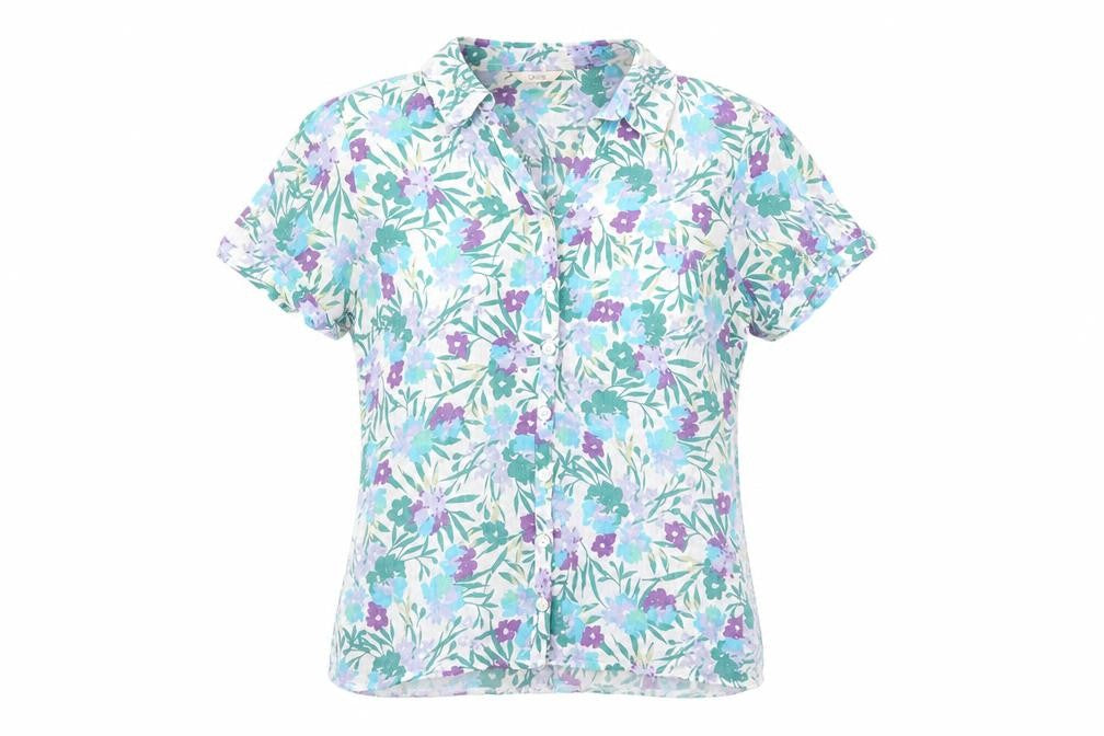 Marks & Spencer Womens Green Floral Viscose Basic Button-Up Size M Collared