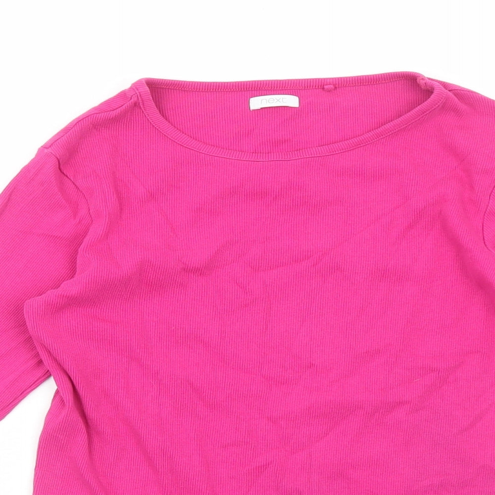 NEXT Girls Pink Cotton Basic Blouse Size 13 Years Boat Neck Pullover - Ribbed