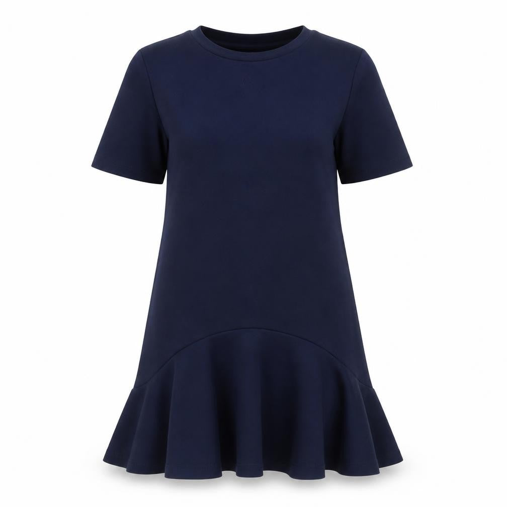 Announce Womens Blue Cotton A-Line Size XS Round Neck Pullover - Drop hem