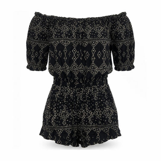 Beachgold Womens Black Geometric Viscose Playsuit One-Piece Size S Pullover