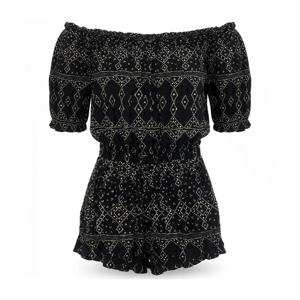 Beachgold Womens Black Geometric Viscose Playsuit One-Piece Size S Pullover