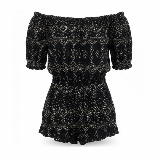 Beachgold Womens Black Geometric Viscose Playsuit One-Piece Size S Pullover