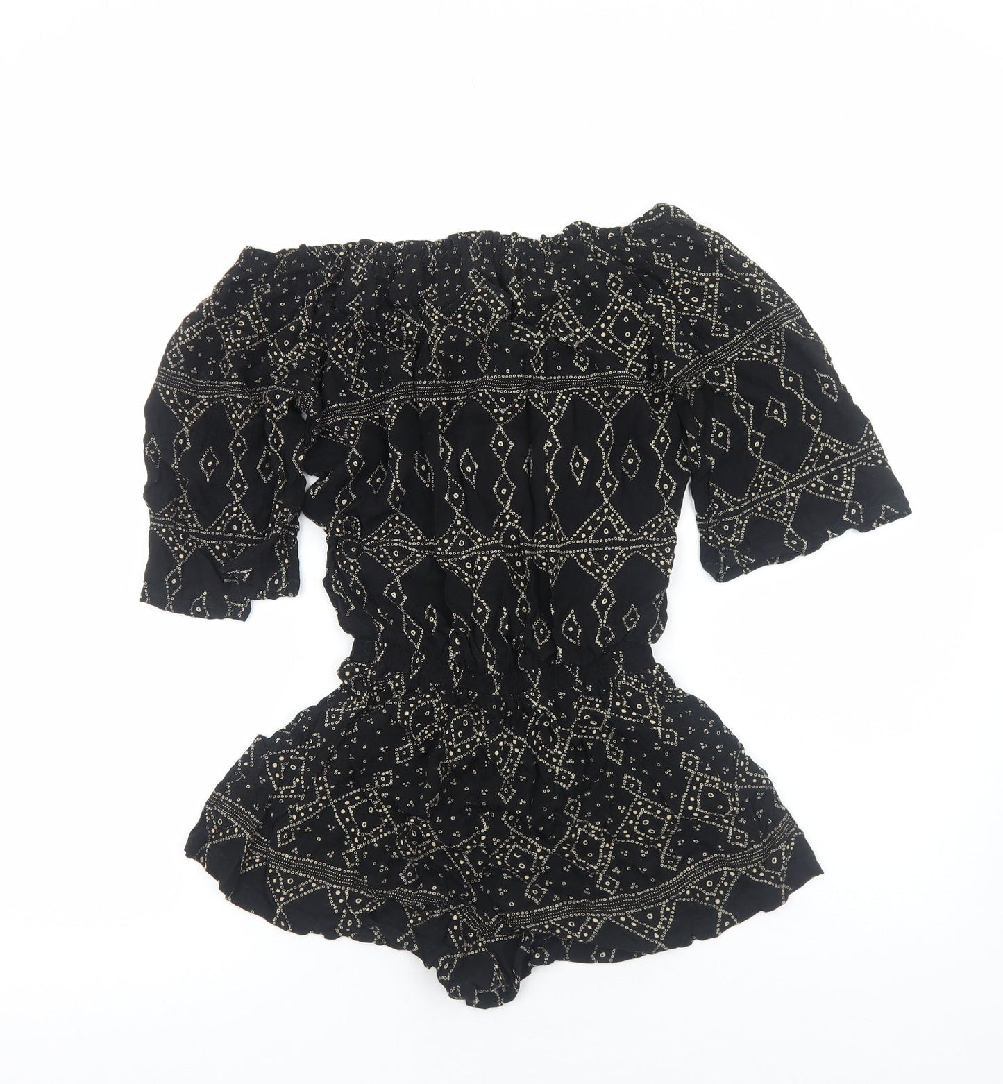Beachgold Womens Black Geometric Viscose Playsuit One-Piece Size S Pullover