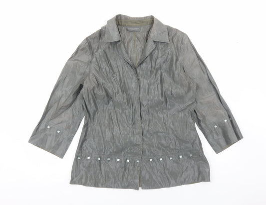 Sandra Pabst Womens Silver Polyester Basic Button-Up Size M Collared