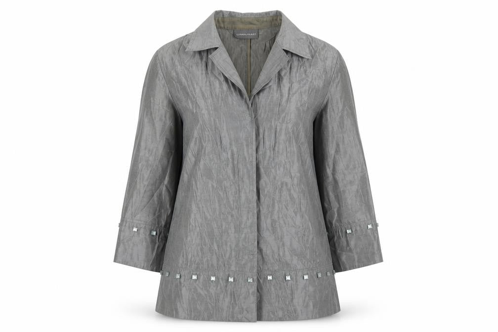 Sandra Pabst Womens Silver Polyester Basic Button-Up Size M Collared