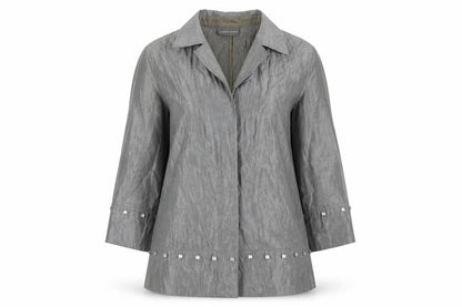 Sandra Pabst Womens Silver Polyester Basic Button-Up Size M Collared