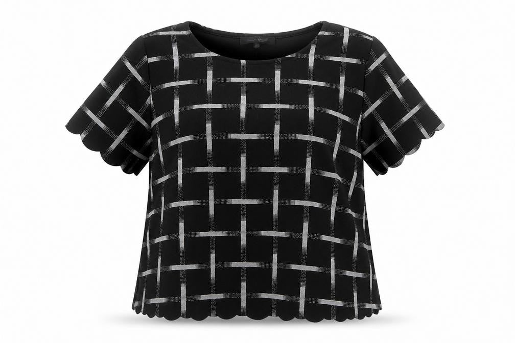 New Look Womens Black Geometric Polyester Basic T-Shirt Size 6 Round Neck