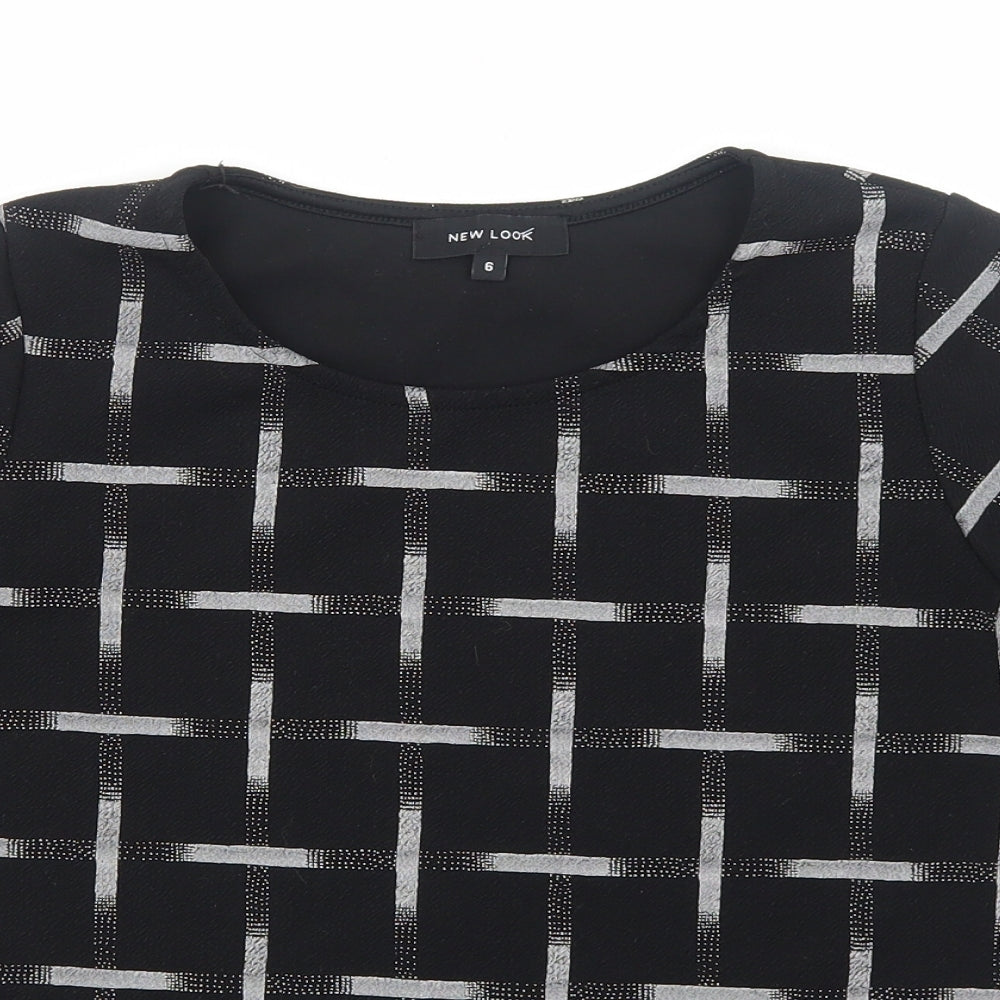 New Look Womens Black Geometric Polyester Basic T-Shirt Size 6 Round Neck