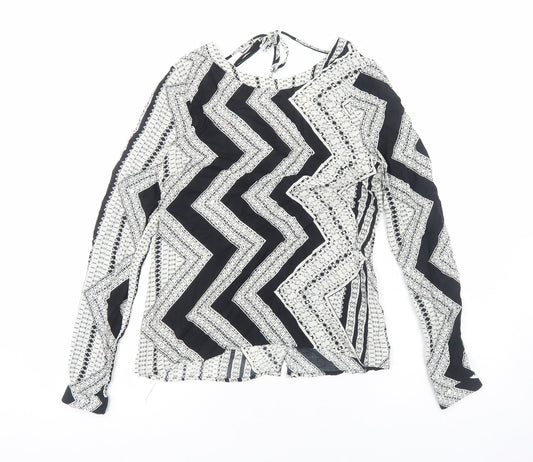 VILA Womens White Geometric Viscose Basic Blouse Size M Round Neck