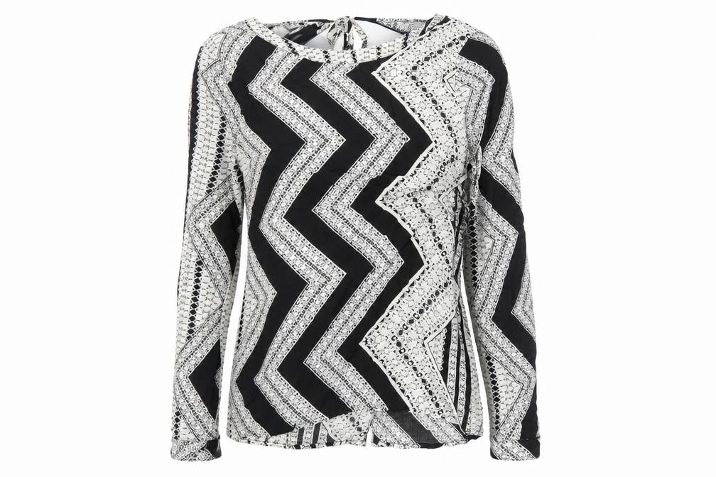 VILA Womens White Geometric Viscose Basic Blouse Size M Round Neck