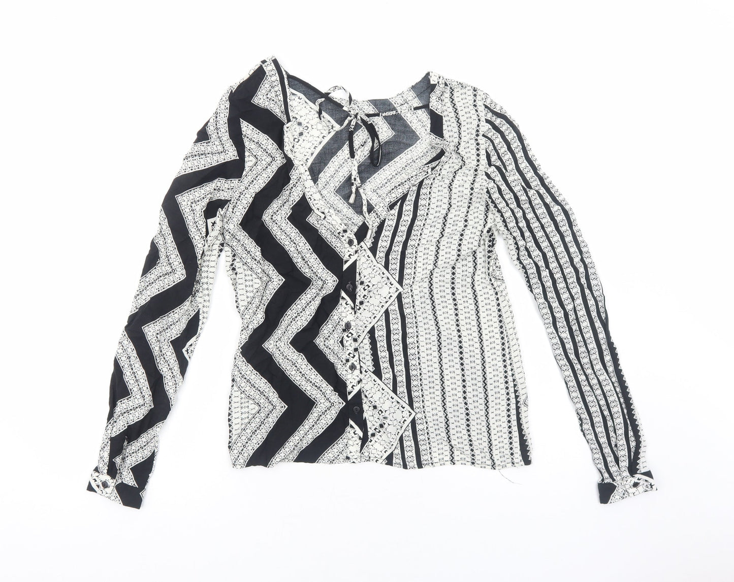 VILA Womens White Geometric Viscose Basic Blouse Size M Round Neck
